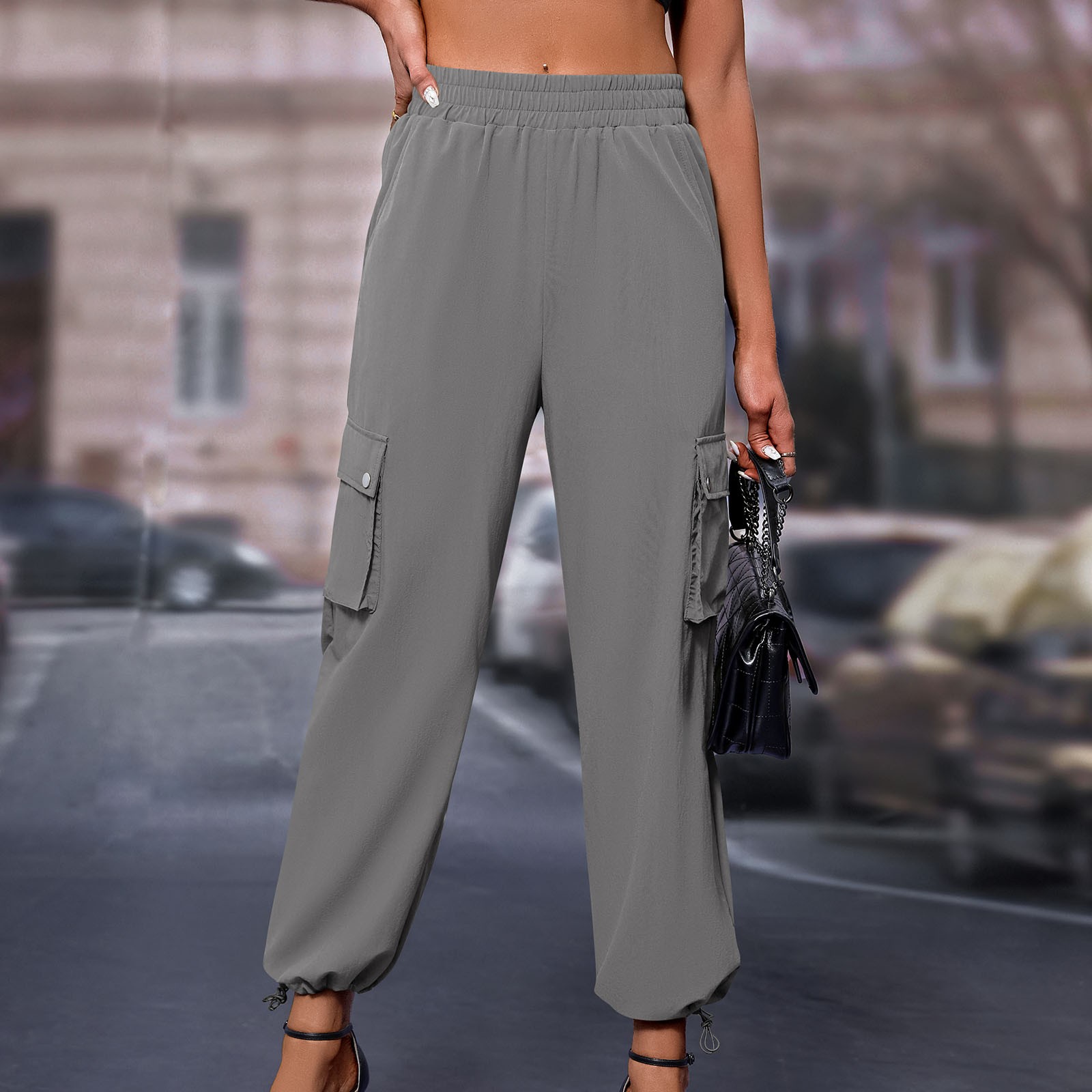 thumbnail image 5 of Pantalones jogger casuales para mujer con bolsillos laterales: cómodos y versátiles para el día a día, poliéster y spandex, diseño de pierna cónica, 5 of 8